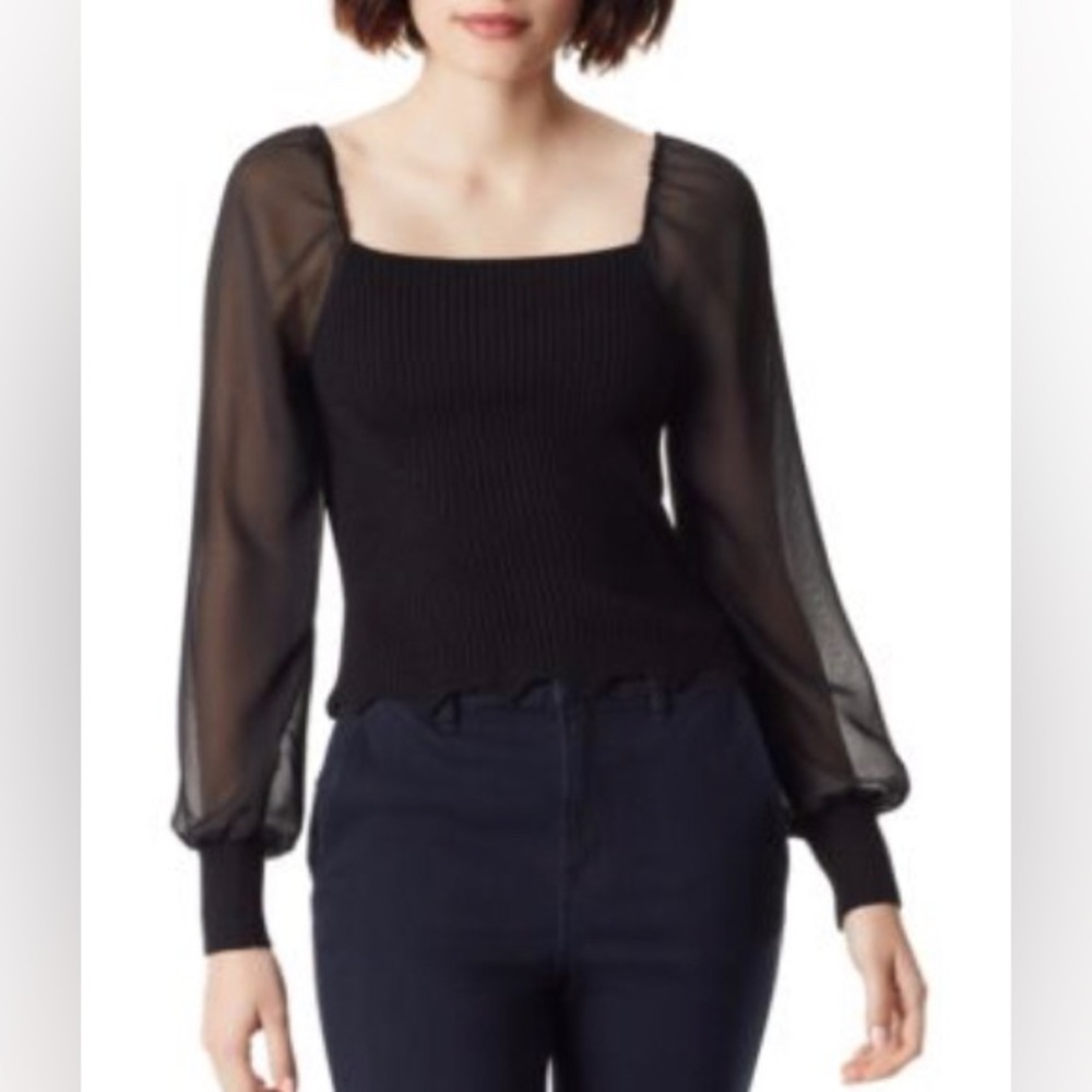 New Sam Edelman Alexi Square-Neck Chiffon-Sleeve Top. Large‎